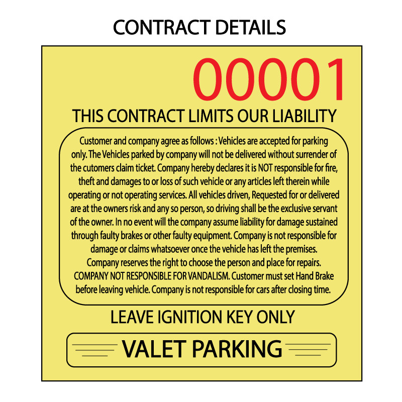 Valet parking ticket - Yellow - details