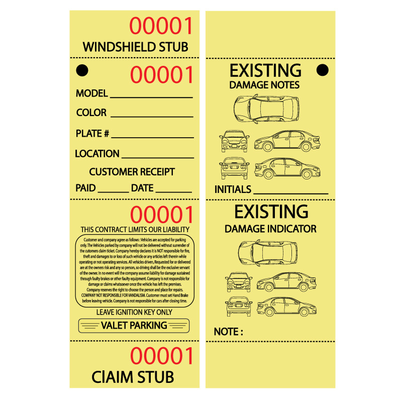 Valet parking ticket - Yellow - sides 