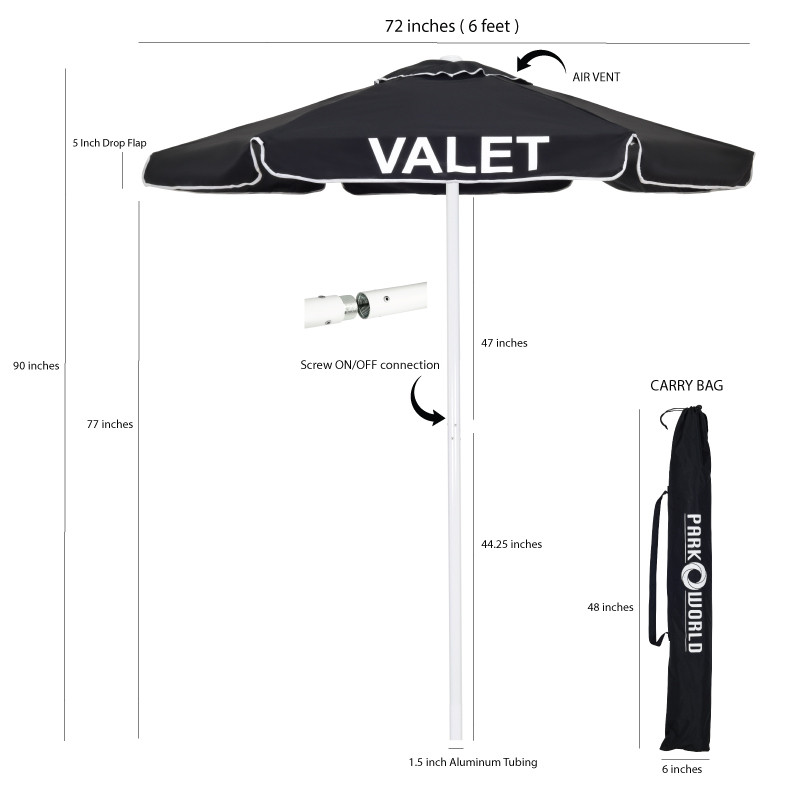 Valet Parking Umbrella with Printing sizes  - Black 