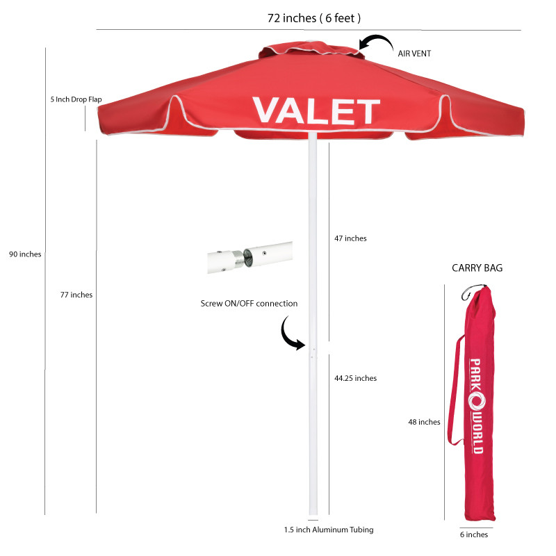 Valet Parking Umbrella with Printing sizes  - Red 