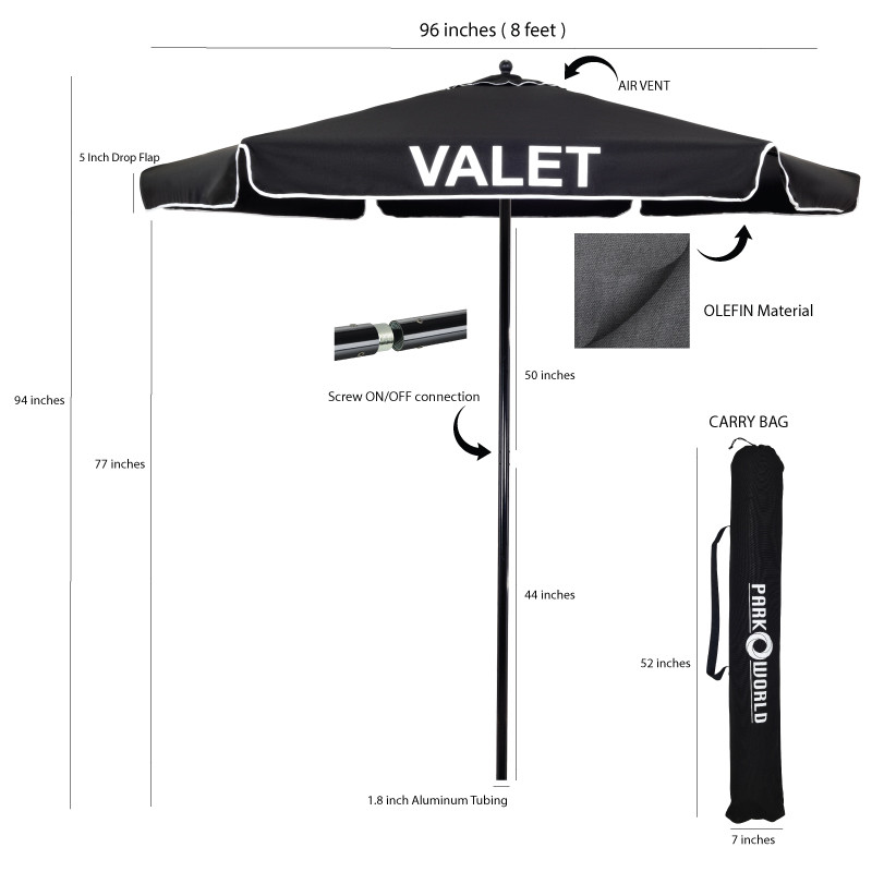 8 Feet Black Olefin Valet Parking Umbrella With Printing - Description