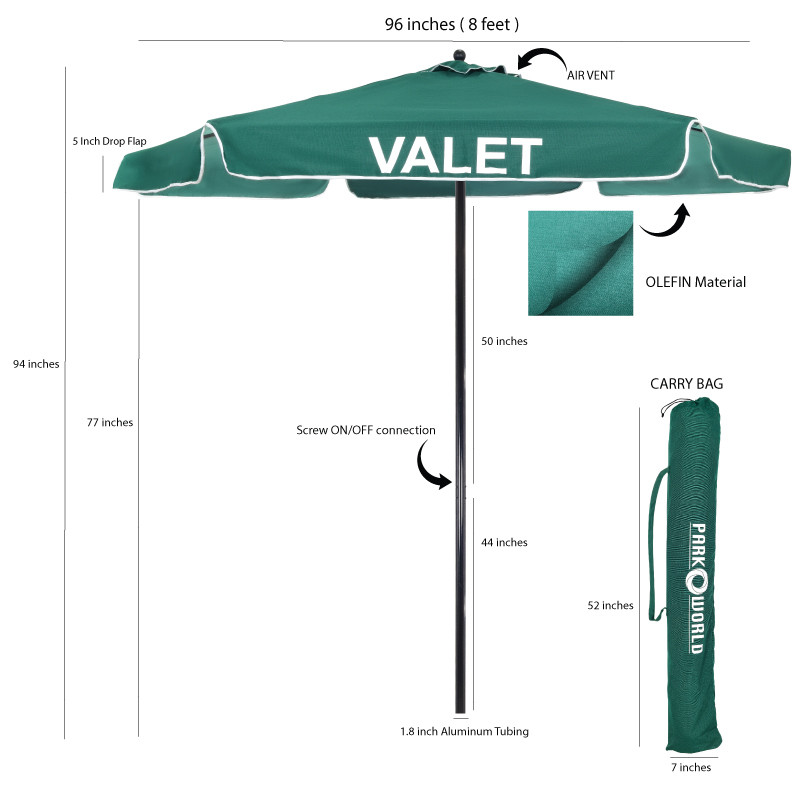 8 Feet Forest Green Olefin Valet Parking Umbrella With Printing - Description