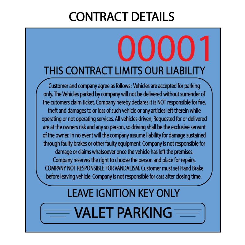 Blue Valet parking ticket contract