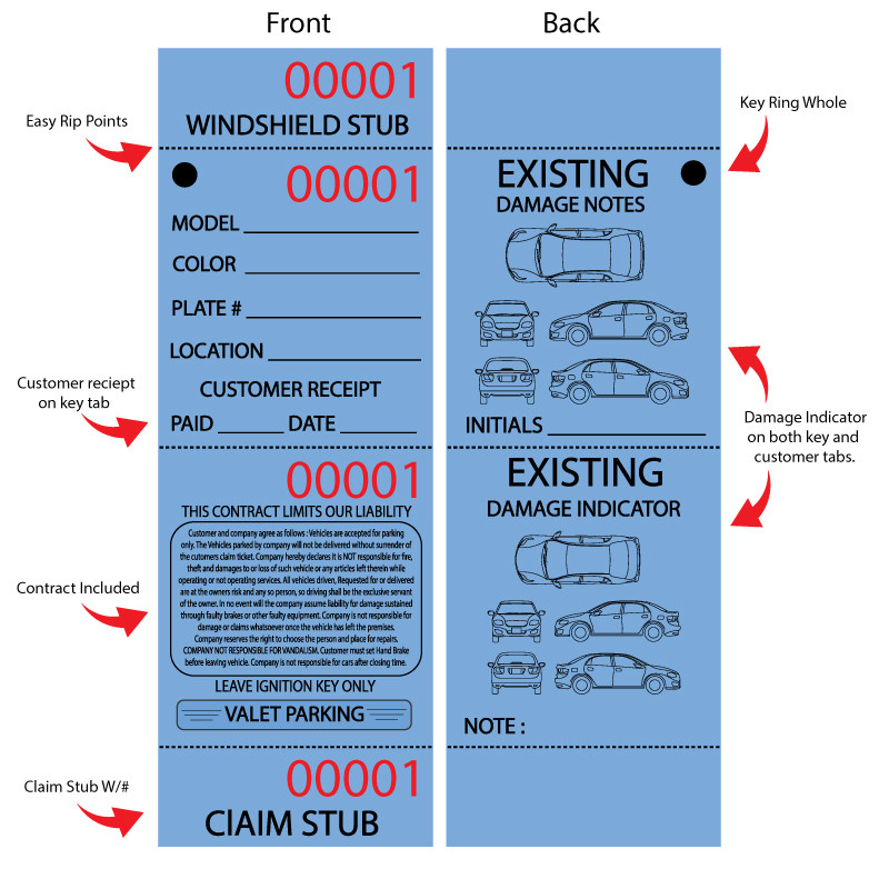 Blue Valet parking ticket details