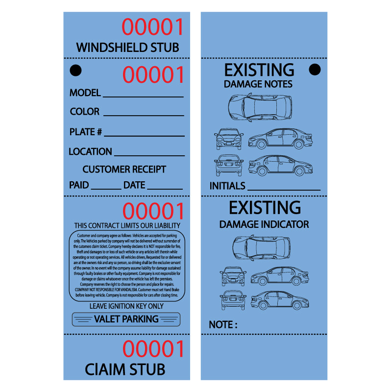 Blue Valet parking ticket sides