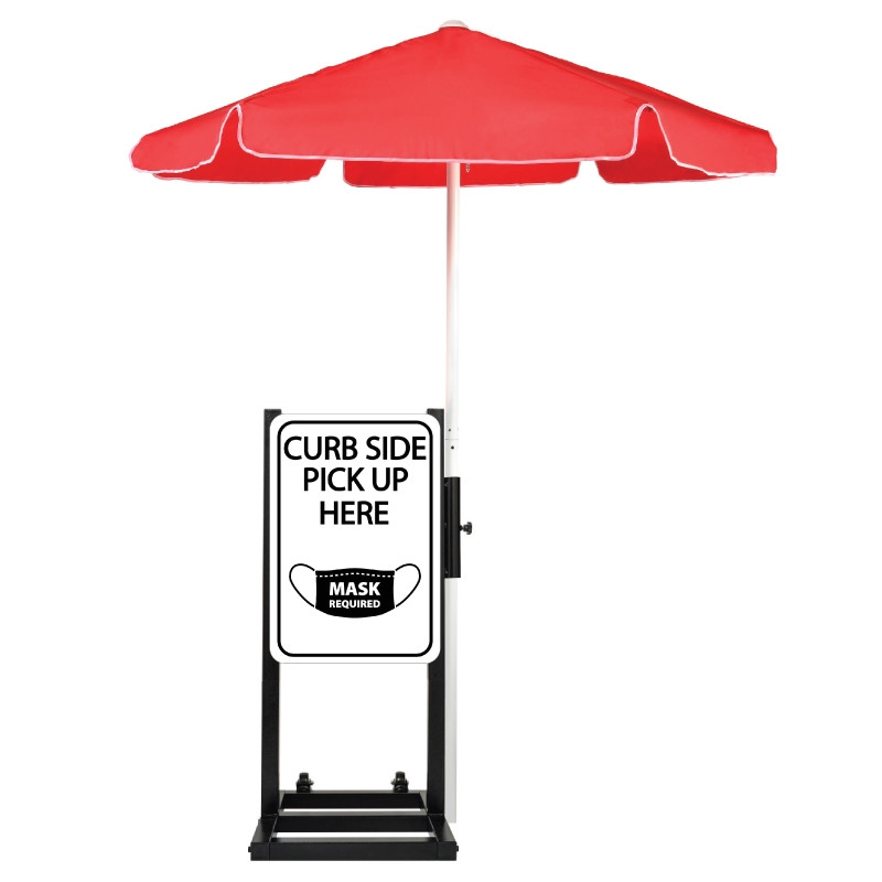 Curbside Pickup With Mask Required Station with Umbrella