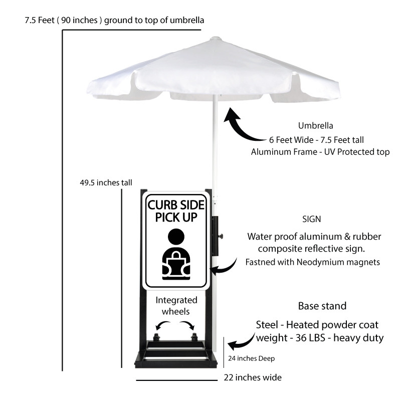 Curbside Pickup Station with White Umbrella Description