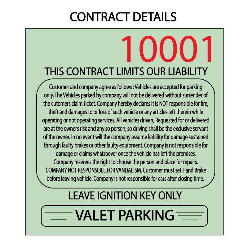 Green Valet parking ticket contract