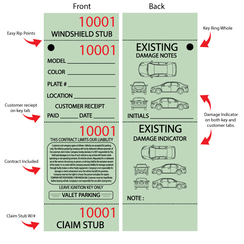 Green Valet parking ticket details