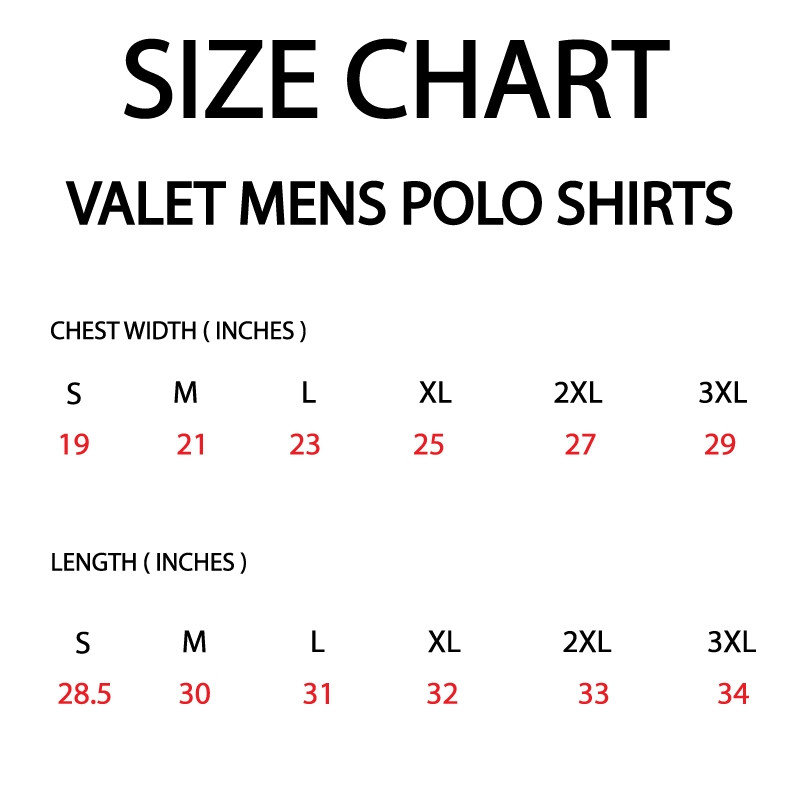 Men's T-shirts & Polo Shirts Size Charts