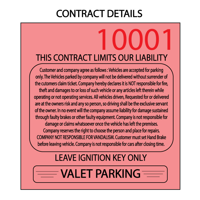 Red Valet parking ticket contract