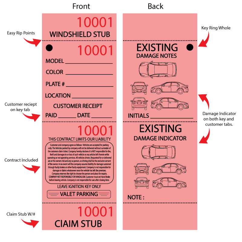 Red Valet parking ticket details