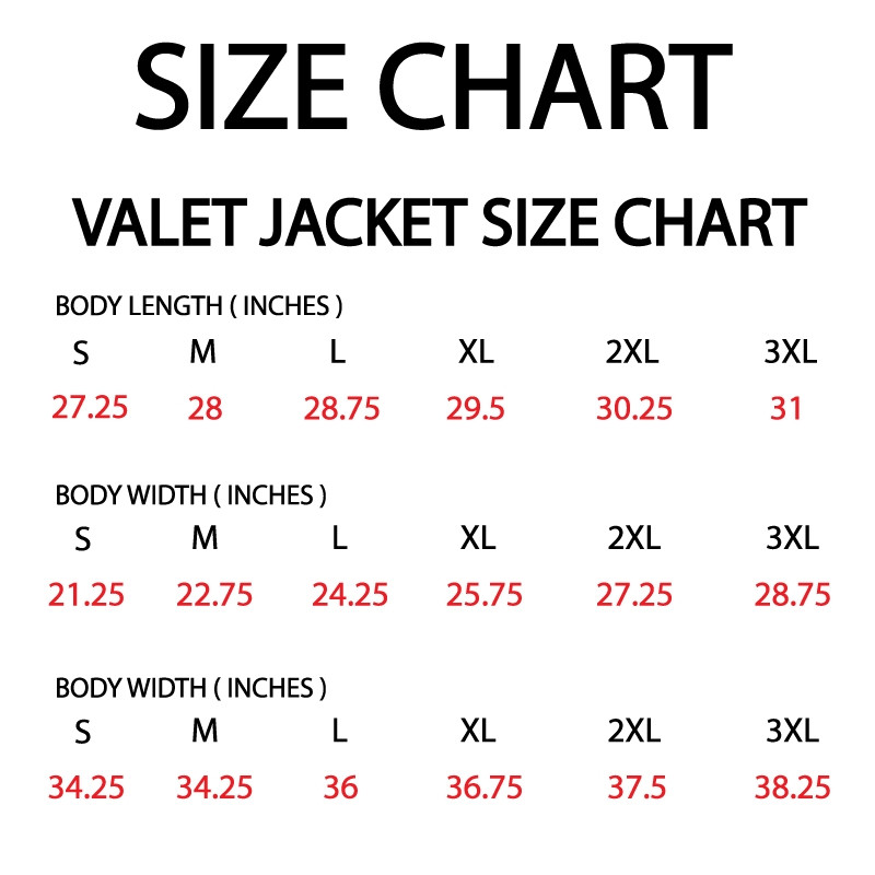 Valet Jacket Size Chart 