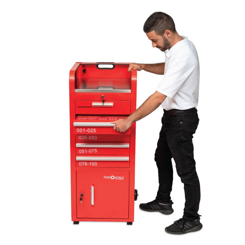 Valet Podium rking 100 Key Slot Red Model Side