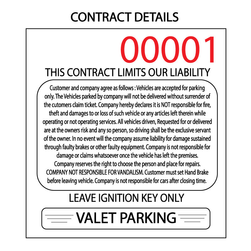 White Valet parking ticket