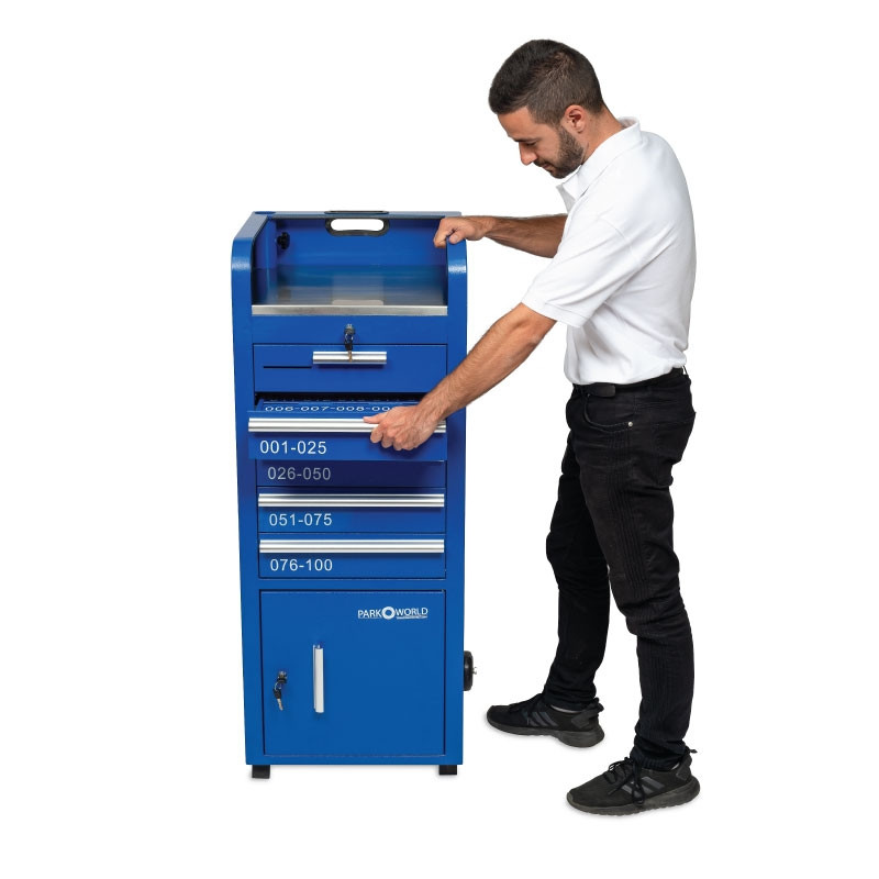 Blue Valet Podium 100 Key Slot Blue Model Side