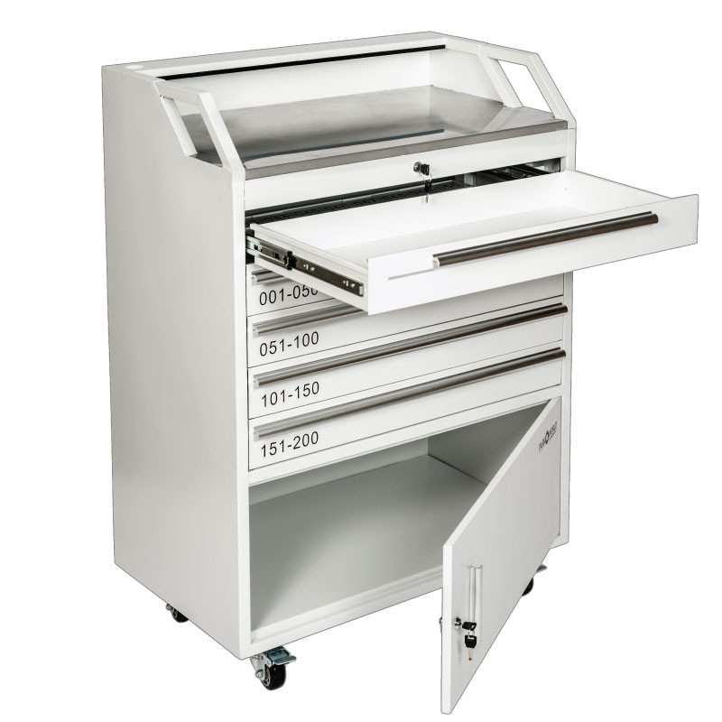 White Valet Podium 200 Key Slot Cash Drawer And Cabinet Open