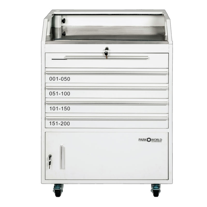 White Valet Podium 200 Key Slot Drawer Side Front