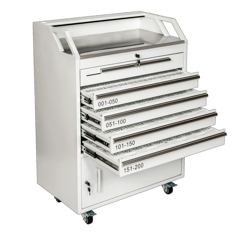 White Valet Podium 200 Key Slot Drawers Open