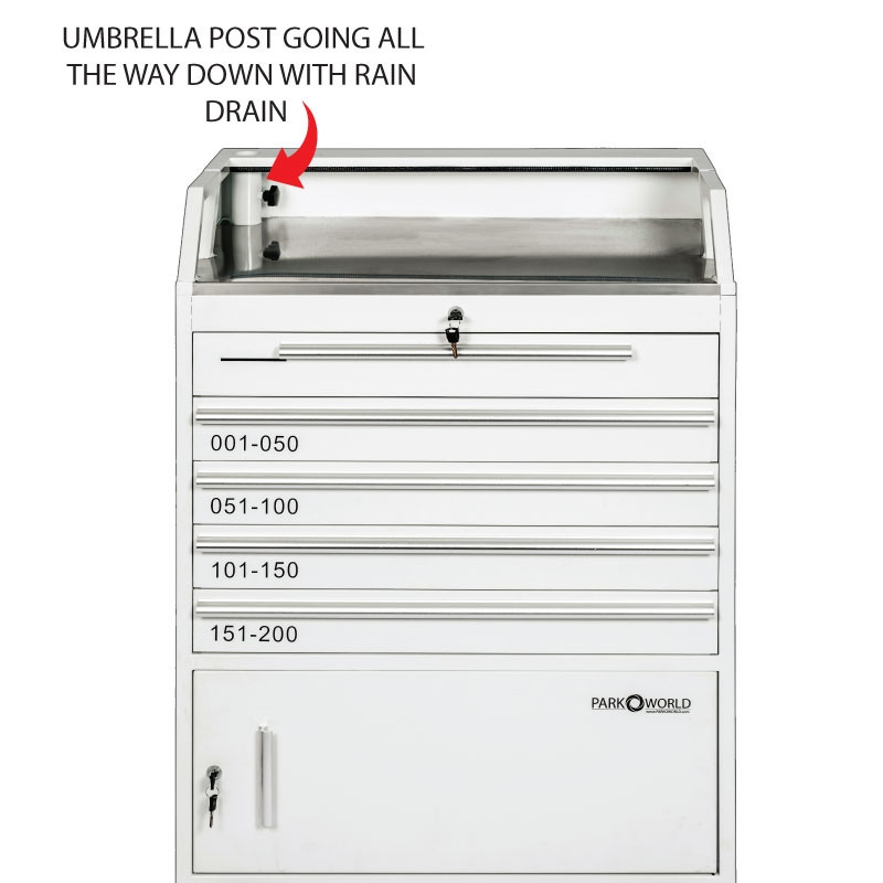 White Valet Podium 200 Key Slot Umbrella Post