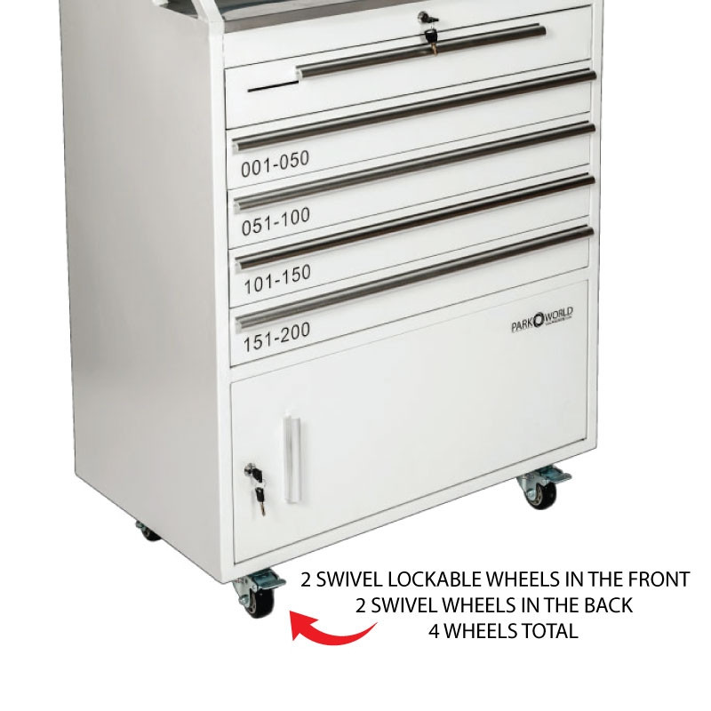 White Valet Podium 200 Key Slot Wheel Close Up