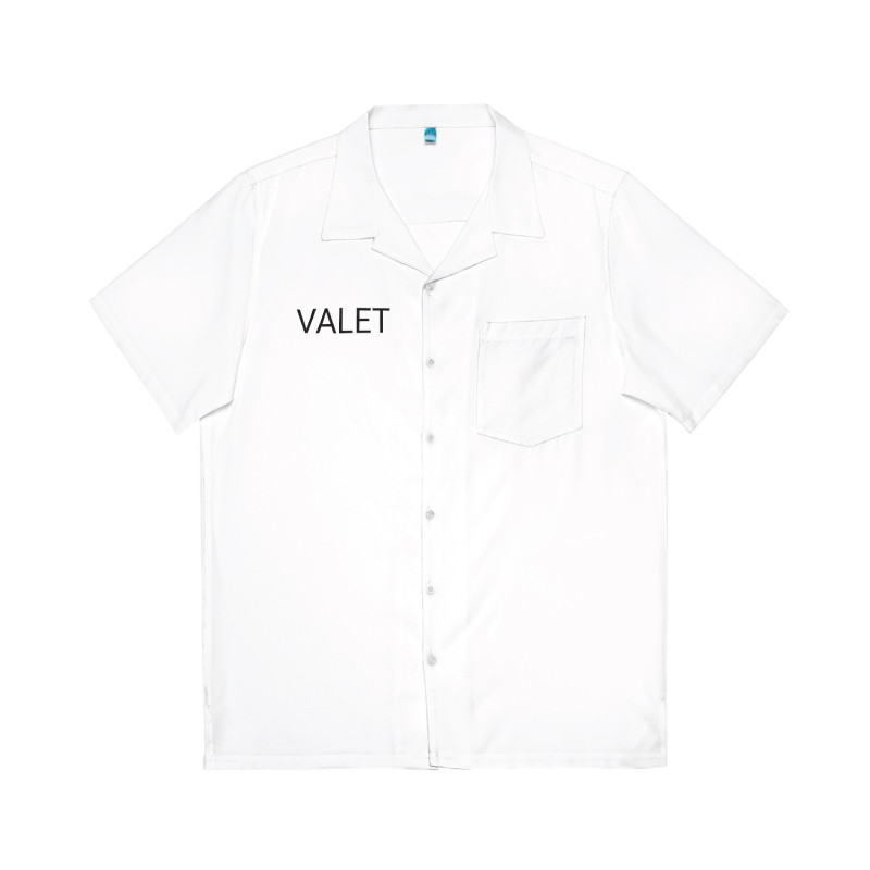 White Valet parking shirt - front 