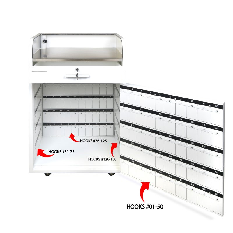 150 Hook White Valet Podium Door Open Details 