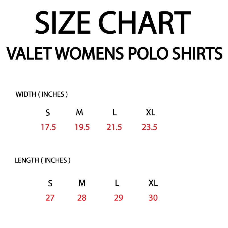 Valet Polo Shirt Size Chart