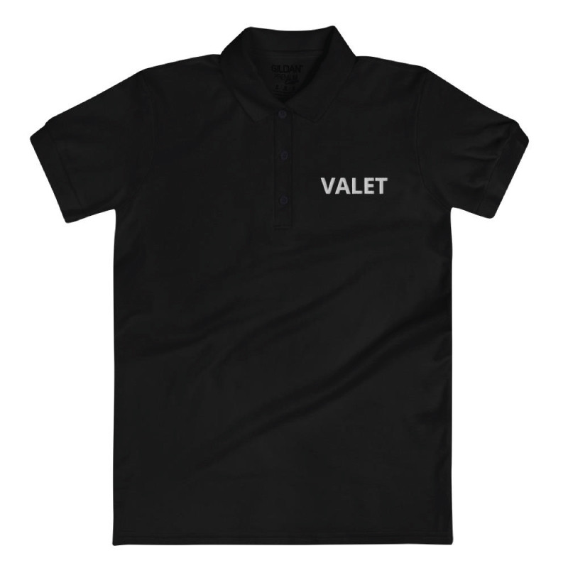 Women Black Valet Polo Shirt With Black Wording