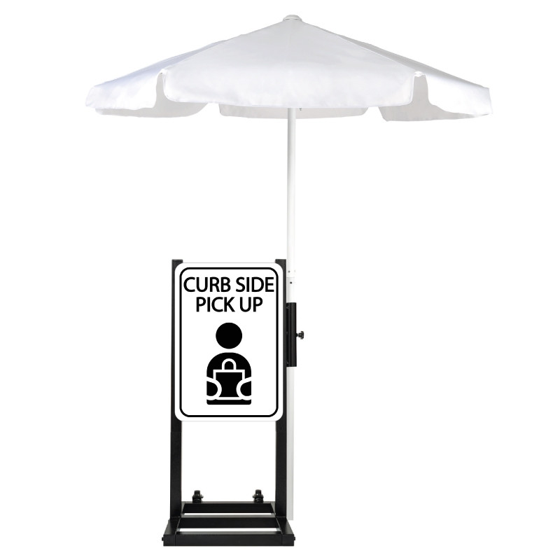 Curbside Pickup Station with White Umbrella