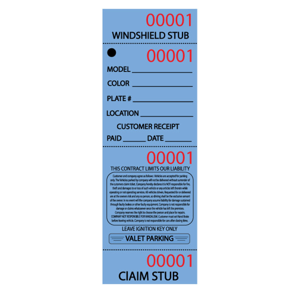 Blue Valet parking ticket