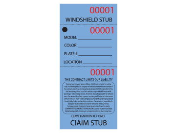 3 Part Blue valet Parking Ticket Front