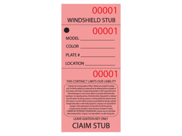 3 Part Red Valet Parking Ticket Front 