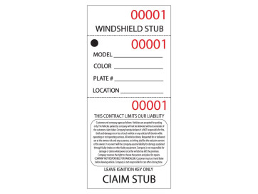 White 3 Part Valet Parking Ticket Front